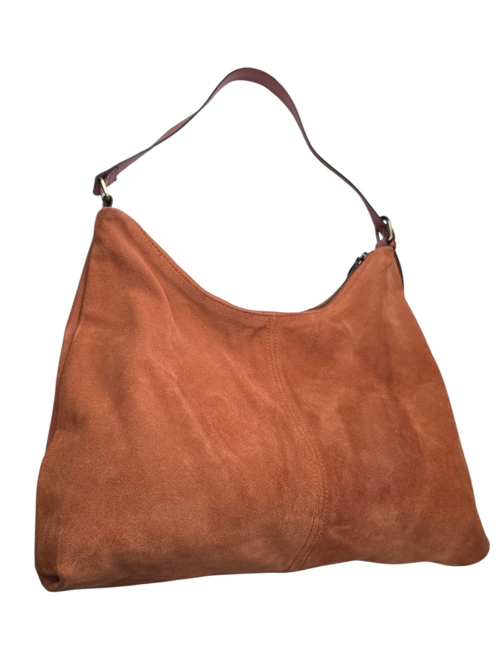 Suede Shoulder Hobo Bag in Rust Brown